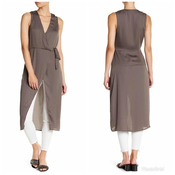 L’Academie High Low Sleeveless Slate Wrap Blouse XS - Picture 3 of 8